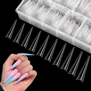500pcs XXL Stiletto Nail Tips, Clear Half Cover Stiletto Nail Tips for Acrylic Nails, 10 Sizes False Nail Tips for Nail Extension with Box