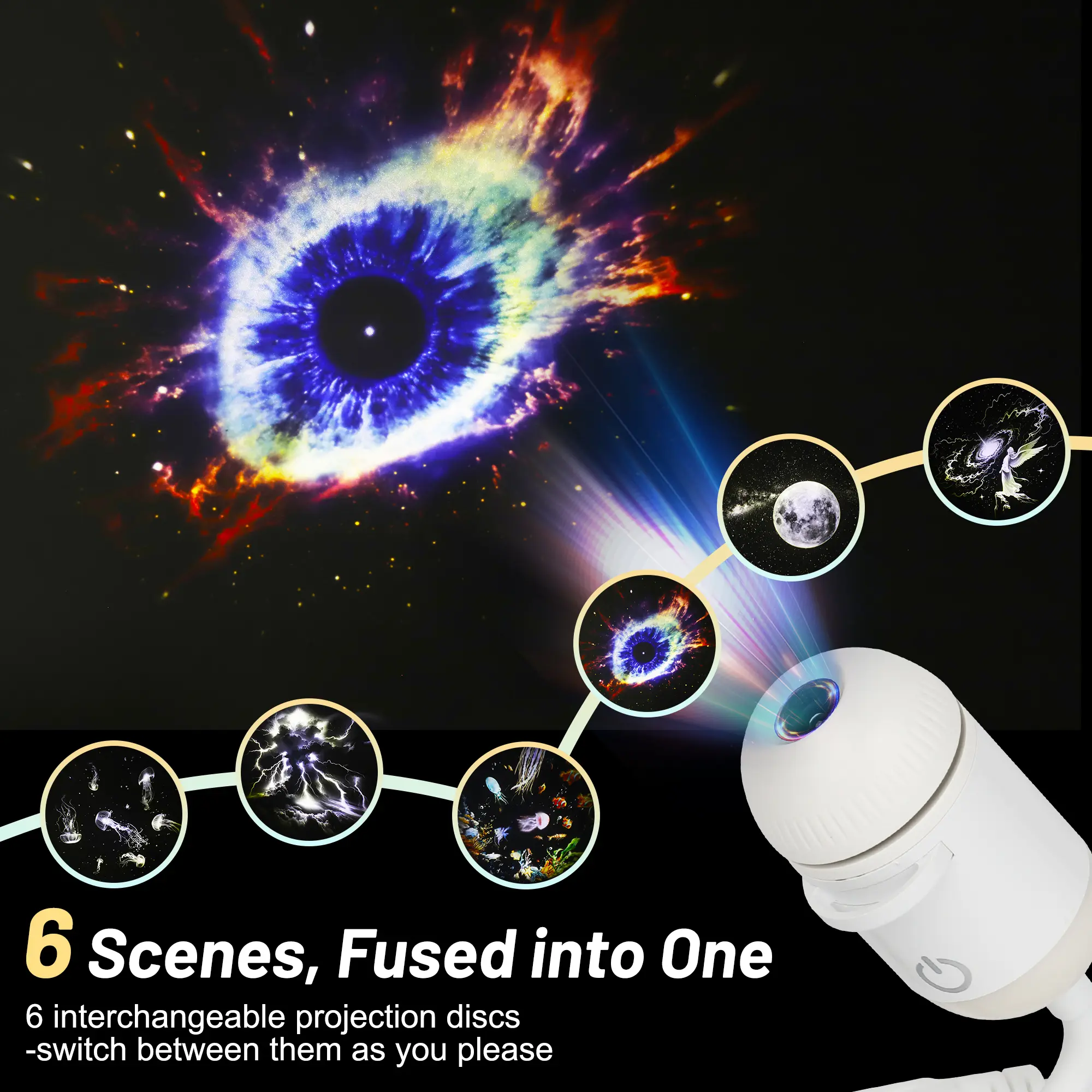 The Ultimate 2-in-1 Night Light & Projector – 1080P HD, 1800 Lumen, 6 Slides – Sleep Aid, Surprises, Travel Essential