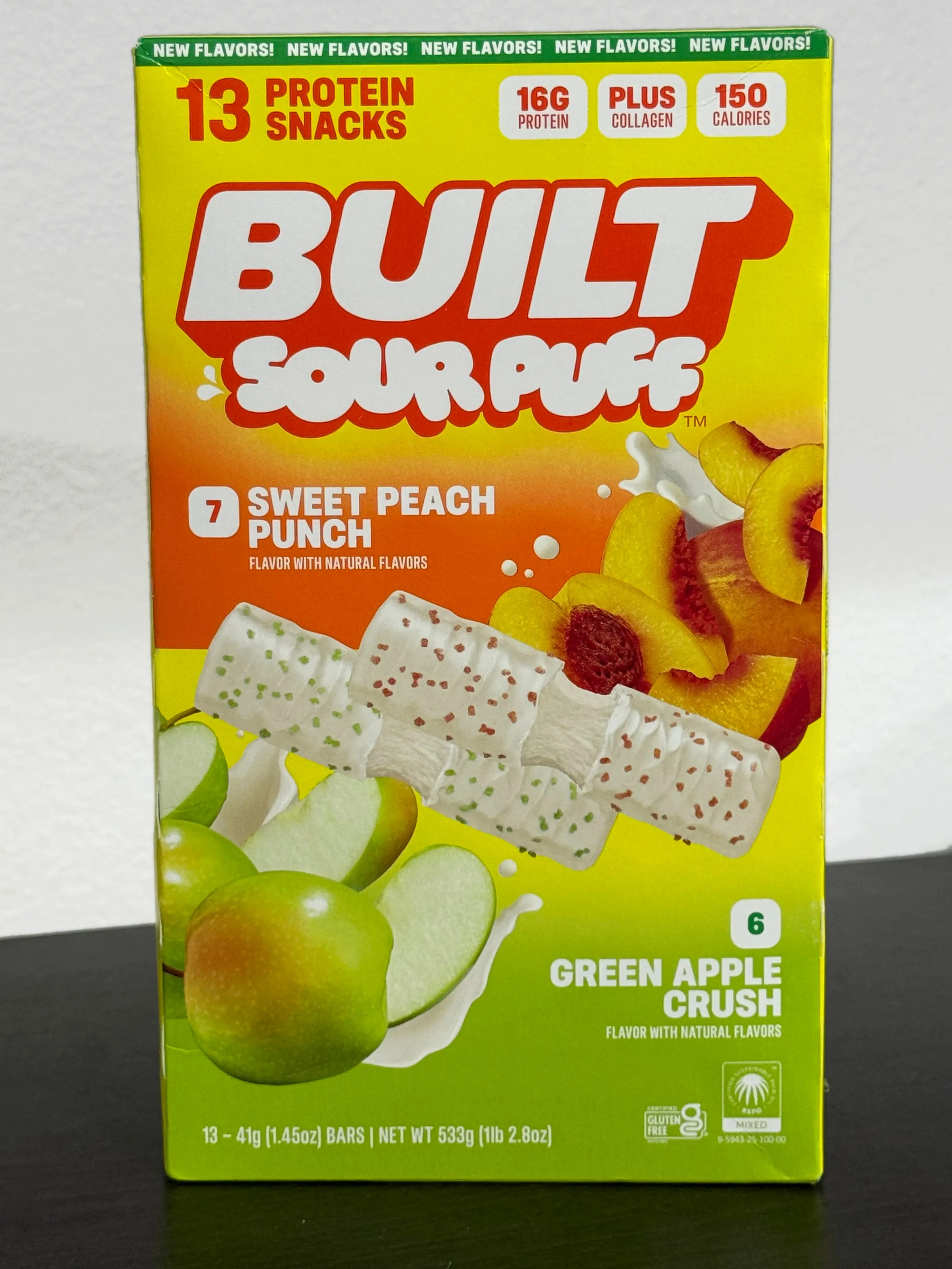 Built Bar Sour Puff Sweet Peach Punch & Green Apple Crush Protein Bars 13 count