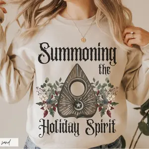 Retro Summoning the Holiday Spirit Sweatshirt, Funny Goth Whimsigot.h Christmas Shirt, Witchy Gothic Occul.t Ouij.a Planchett.e Xmas Gift Shirt Tops