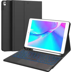 for iPad 9th Generation Case with Keyboard, 7 Color Backlit, Multi-Touch Trackpad, Built-in Pencil Holder, 2  Channels, Flip Stand Keyboard Case for iPad 9th/8th/7th Gen 10.2" Black