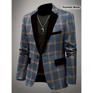 2026 Men'S Stylish Plaid Slim Fit Blazer - Casual Long Sleeve, Button-Up, Non-Stretch Fabric, Regular Fit, Ideal for Spring/Fall, Formal Wear| Slim Fit Blazer| Sleek Appearance