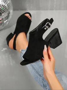Women's Fashionable Solid Color Ankle Strap Block Heel Sandals, Casual Style Sandals for Summer, All-match Commuter Shoes for Work & Daily Wear, Elegant Sandal