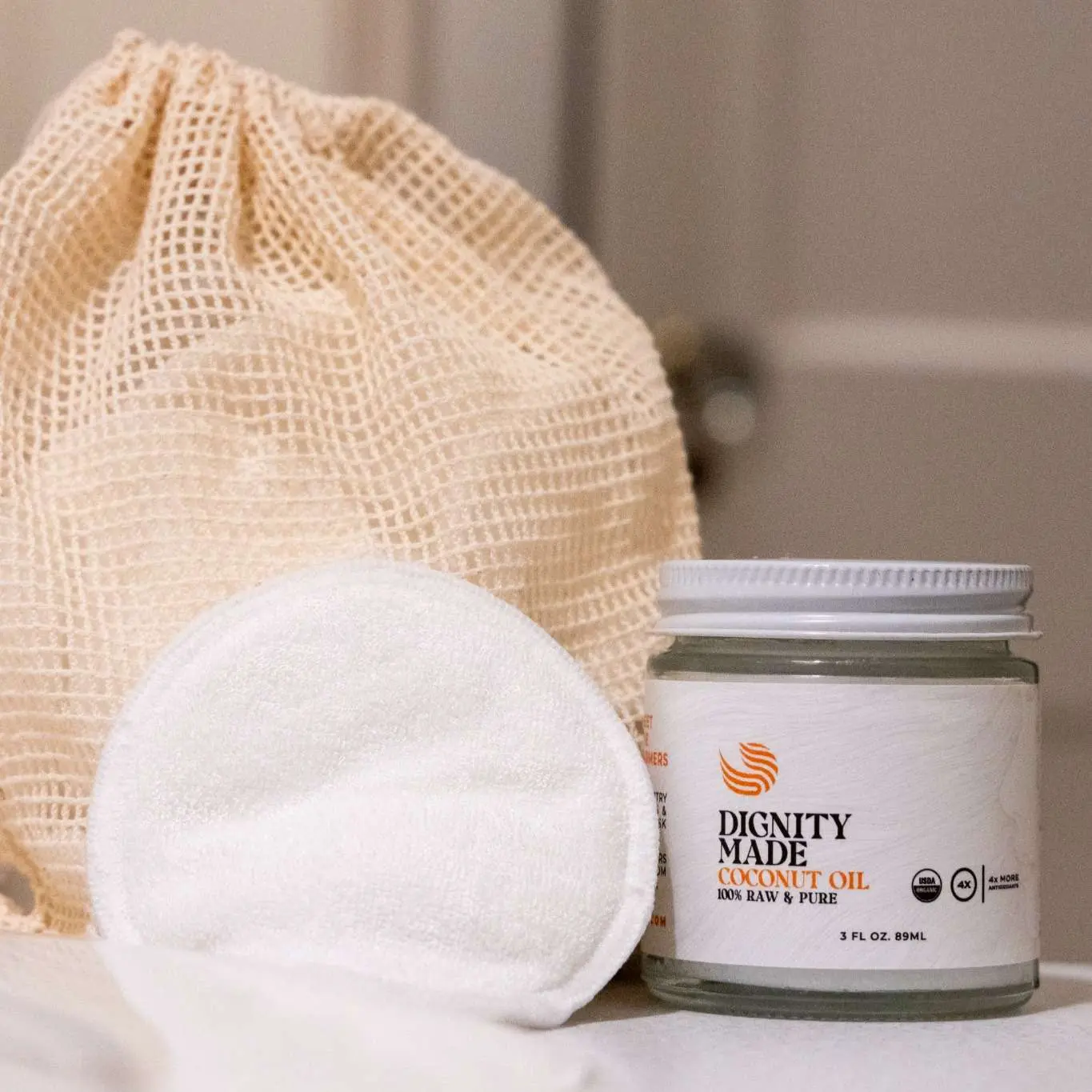 Eco Makeup Remover Kit: Raw Coconut Oil, Reusable Bamboo Makeup Pads, Washable Laundry Bag Cosmetic