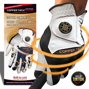 Copper Tech Men's Golf Gloves With Ball Marker (1 Pack) - Optimal Joint Support & Comfort With Copper Compression Feature - Breathable & Tacky - Crafted With Fine AAA Leather