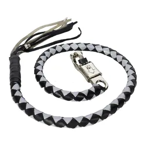 42" Genuine Leather Motorcycle Get Back Whips Bikers Whips with Stylish Fringes - Premium Handlebar Accessories for Bikers