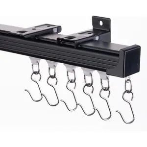 Ceiling Curtain Track, 3ft to 12ft Adjustable Curtain Track Ceiling/Wall Mount, Heavy Duty  Curtain Track Rods with Roller Hooks - Curtain Rail System for Grommet/Pleated Drape, Black