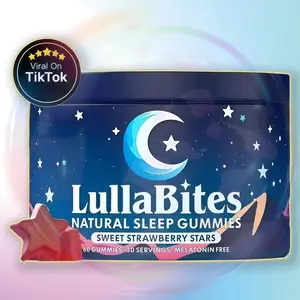 LullaBites Natural Sleep Gummies - 30 Servings -Sweet Strawberry Stars- LullaBites help support relaxation and nighttime wellness over prolonged use without dependency on melatonin