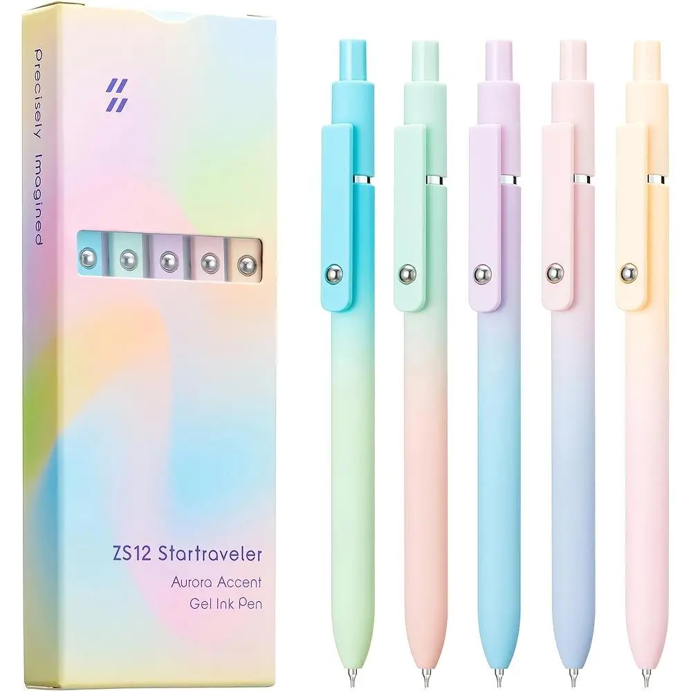 Aurora Gradient Retractable Gel Pens for Writing, 0.5mm Black Ink Quick Dry Gel Pens, Luxury Business Office Gift Ballpoint Pen, Back to School, Valentine's Day Wedding Party Gift Stationery Supplies