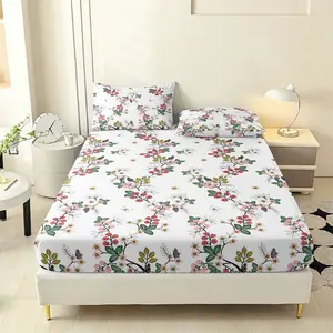 3-piece set (1 bedsheet+2 pillowcases) suitable for new bedding for home and travel, featuring flower pattern prints on treetops, light and soft, skin friendly and comfortable, suitable for all seasons, ideal for hotels and bedrooms