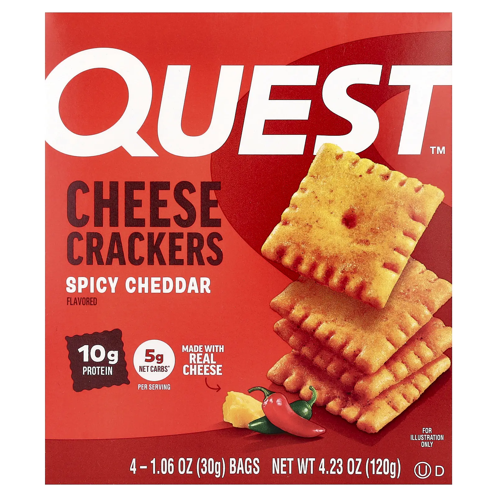 Quest Nutrition Cheese Crackers, Spicy Cheddar, 4 Bags 1.06 oz (30 g) Each