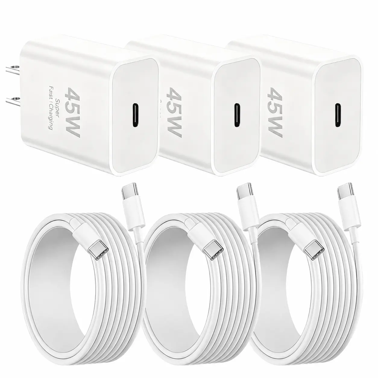 (1/2/3sets)For Samsung Super Fast Charger Type C 45W GaN Power USB C Charger PPS/PD Charging White & 10FT Cable for Samsung Galaxy S26 Ultra/S26/S26+/S25 Ultra/S25/S25+/S24 Ultra/S24/S24+/S23 Ultra/S23/S23+