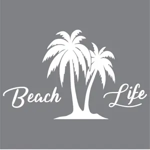 Beach Life Palm Trees Island Vinyl Decal Sticker Car Window Bumper Die Cut 5-Inches Premium Quality UV Resistant Beach'n Ocean Water Surf Sun Tan Marine Life (5-Inches, White)