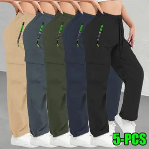 Pack of 5 women’s casual, comfortable, fashionable solid-color straight pants with drawstring—suitable for sports and everyday wear; simple and versatile.