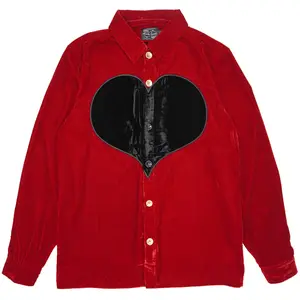 Steady Hands Heart Shaped Long Sleeve Velour Button Up Red Black Hearts