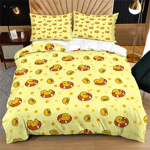 Cute duck pattern duvet cover set, soft and durable bedding set, contains 1 duvet cover and 1 or 2 pillowcases, daily holiday birthday gift bedroom decoration for children and adult