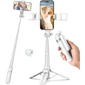 3-in-1 Phone Tripod with LED Lights & Remote, Extendable Selfie Stick Tripod Stand, Compact Portable with  Remote for /Android Vlogging & Photography (White)