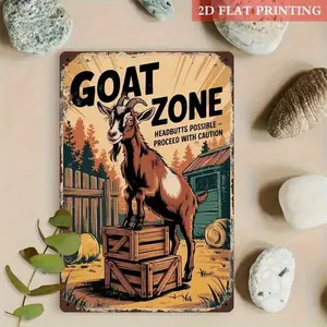 2D Flat, iron2D Flat, 1pc Goat Zone Metal Sign 8x12inch Iron Wall Decoration- Retro Country Style with Humorous "May Bump" Warning, 2D Flat Print with 3D Visual Effect, Suitable for Barns, Men's Caves, Country Homes- Perfect Gift for Goat L
