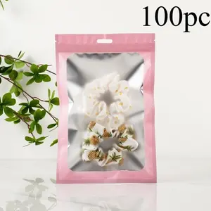 100pcsPink Laser Frosted Heart Black and White Storage Pouch DIY Decoration Beads / Self-Sealing Bag Jewelry Storage Bead Pen Packaging Bag Thickened Colorful Holographic Laser Self-Sealing Bag Festival Party Gift Packaging Bag  Reusable Sealed Zipper Bag