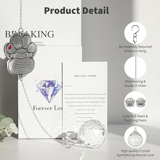 Pet Memorial Gifts for Loss of Dog Cat Crystal Suncatcher Rainbow Maker Ornament for Window Hanging Garden or Patio Sympathy Gifts for Pet Lovers