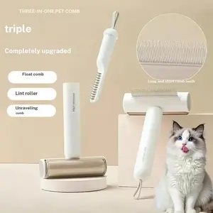 Portable Three-In-One Pet Grooming Tool, Combines Knot Brush, Fine Tooth Brush, and Lint Remover, Ideal for Cats and Dogs, Removes Loose Fur and Fleas