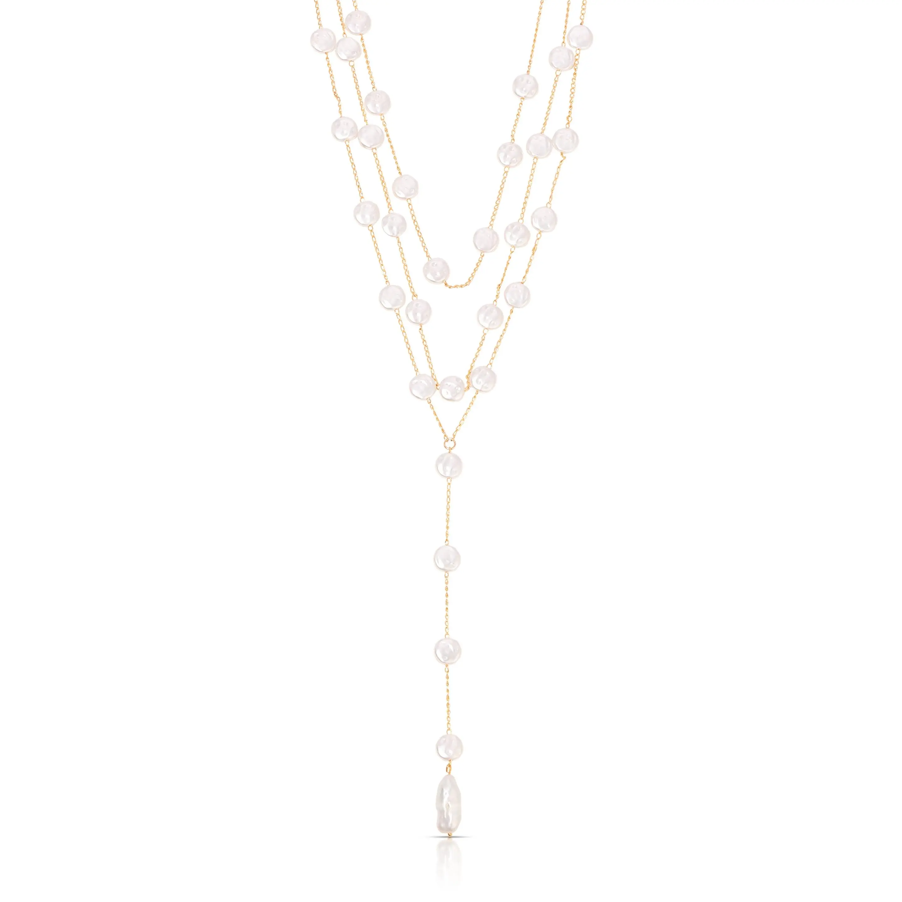 Pearl Coin Layered Lariat Necklace