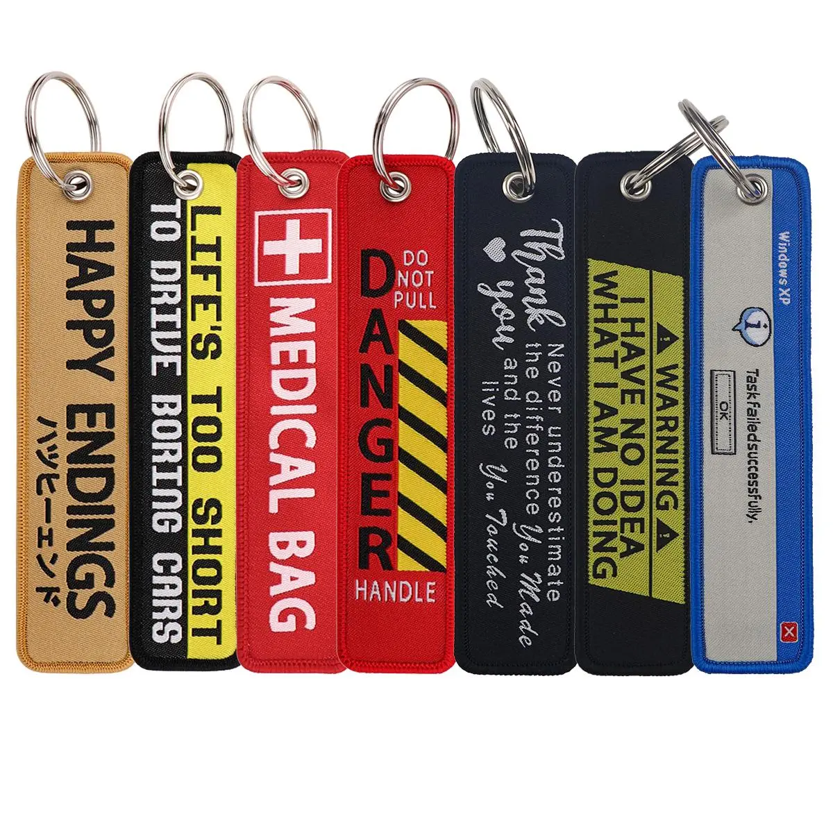 Warning Quotation Embroidery Key Fob Key Tag For Motorcycles Backpack Keychain Fashion Keyring Gifts for Men Women Accessories