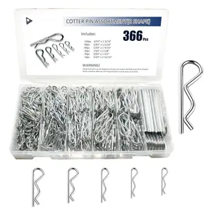 366 count Cotter Pin Assortment Kit, 6 Sizes R Clip R Pin Set, Galvanized Carbon Steel Hairpin Clips for Automotive, ATV, Dirt , Lawn Mower (5/32" 9/64" 7/64" 5/64" 3/32")