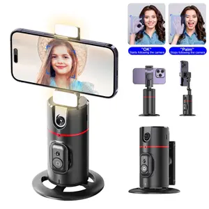 Automatic facial tracking tripod with remote control, no application required, 360 ° smartphone stand for Vlogs and TikTok, body tracking camera stand for iOS/Android, automatic rotating selfie stand for live streaming (black)
