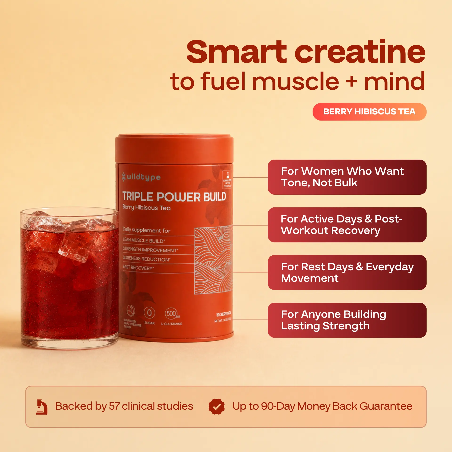 Triple Power Build Creatine Drink Mix for Lean Muscle, Strength, Post-Workout Recovery & Clarity