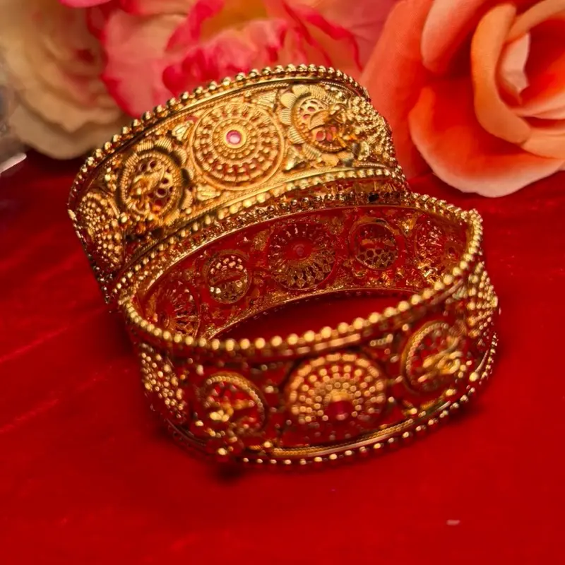 Traditional Gold-Plated Kangan-Kada with Pink Stones for Women's Ethnic Jewelry