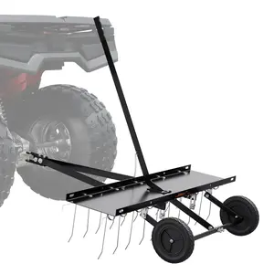 Tow Behind Dethatcher For Lawn Care, 40-Inch Tow Dethatcher With 20 Spring Steel Tines, Lawn Dethatcher Rake For ATV Or Mower, Tow Behind Lawn Rake With Lift Handle For Garden And Farm Grass