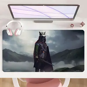 [Mouse Desk Pad] Non-Slip Mouse Pad Large Gaming Mouse Pad With Rubber Base & Stitched Edge Wolf Warrior Epic Fantasy Dark Red Design Desk Top Protector Mat For Home & Office Christmas Gift