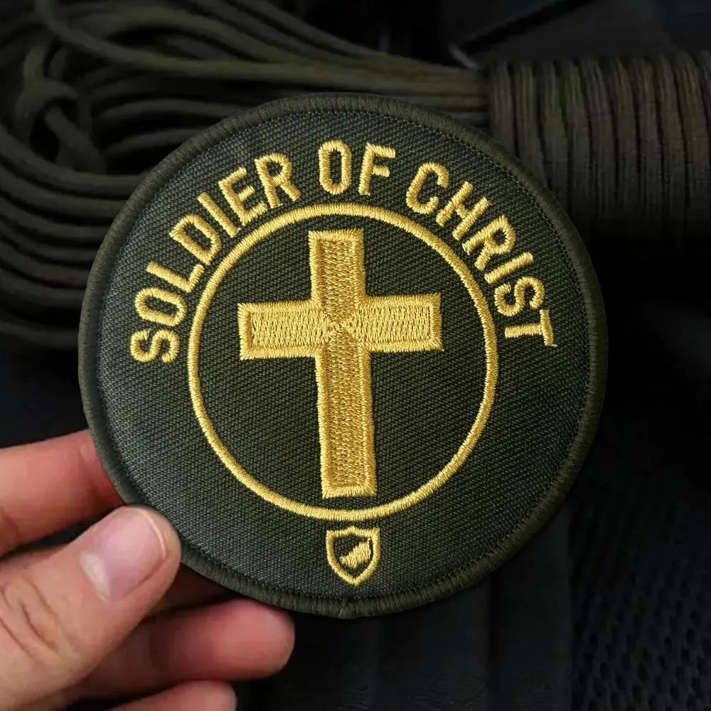 Soldier of Christ Tactical Patch Hook&Loop Embroidered Patches Airsoft Morale Badge Military Army Backpack Stickers Embroidery Patch