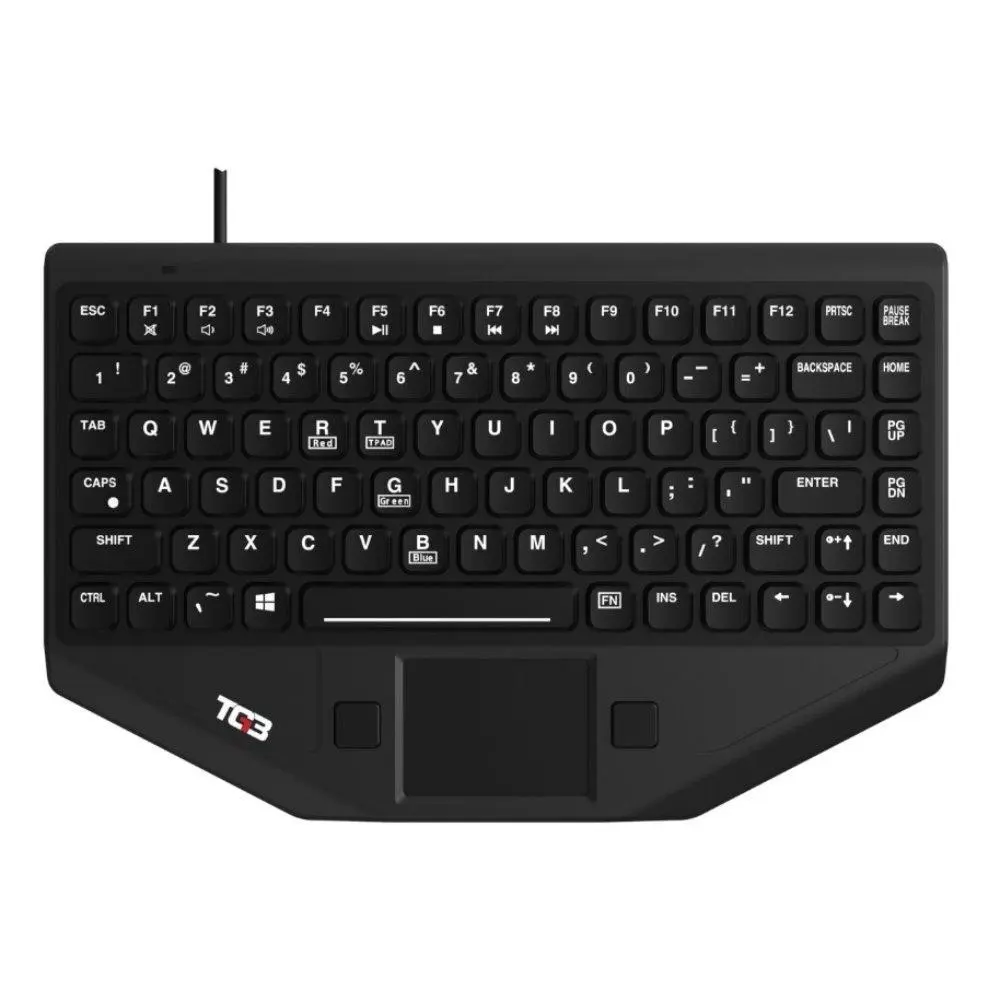 TG3 BLTXR USB Rugged Keyboard - Black, Rubber Keys, Backlight, Adjustable, Built-in Touchpad