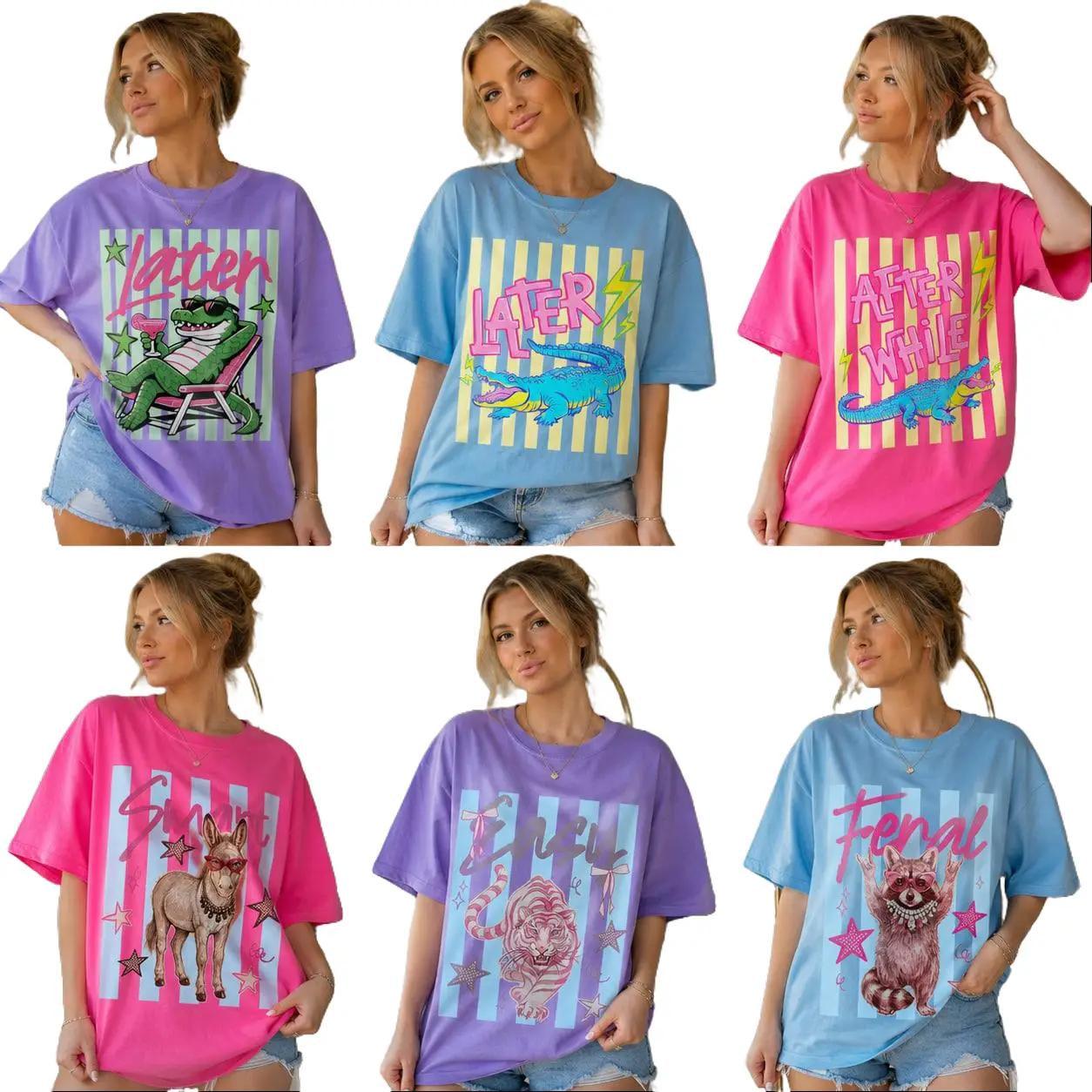 Custom Later Gator Shirt Comfort Colors, Striped Summer Animal Tee, Feral Raccoon Vogue, Easy Tiger Tee, Preppy Summer Bay Coastal Shirt, After While Crocodile – DarkFlex