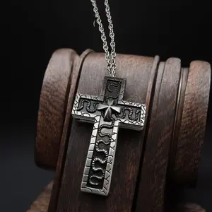 Sunyuer Thanos Necklace, Cross-Shaped Pendant with Secret Compartment, Stainless Steel, 60cm Chain, Religious Jewelry, Streetwear Statement, Trendy Fashionable Accessory