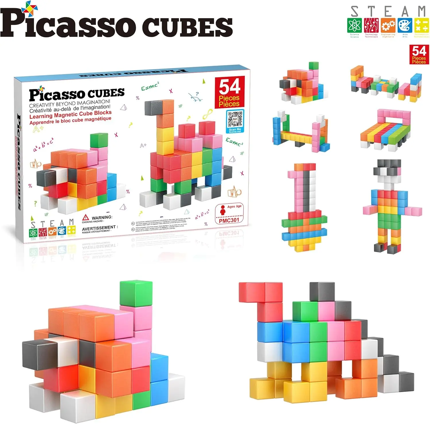 PicassoTiles Magnet Cube Building Blocks 1.2" 3CM Magnetic Cubes Toy Construction Building Educational Sensory Toys with Idea Booklet for School & Preschool Kids Boys Girls Toddlers PMC301