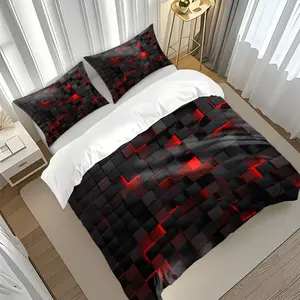 3-Piece Geometric Tech Pattern Bedding Set, Soft Comfortable Bed Sheets & Pillowcases, Modern Bedroom Decor, All-Season Use