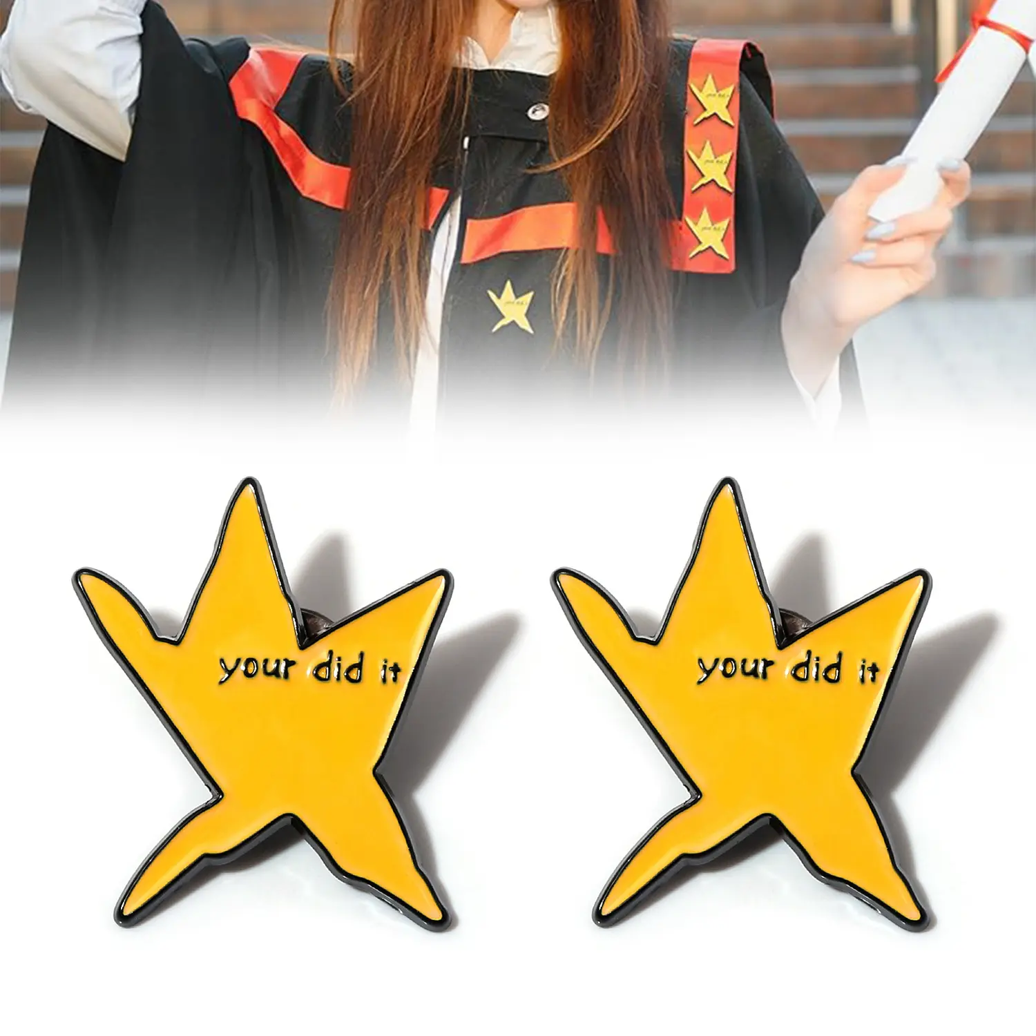 SGGUI 2Pack Star Shaped Brooch,"Your Did It" Brooch Pin Funny Star Enamel Pins,Fashion Accessories for Women & Men,for Backpacks, Jeans, Scarves, Hats Decoration, Graduation Gifts for Friend,Backpack Bag Decr