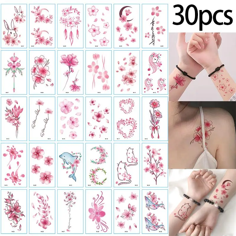 Flower & Animals Pattern Tattoo Stickers, 30pcs/set Temporary Tattoos for Women & Men, and Long Lasting Tattoo Sticker for Daily Use