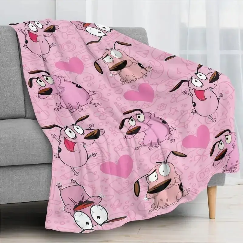 Cowardly Dog - Courage Pink Cartoon Blanket Soft Funny Throw Blanket Cozy Lightweight Plush Portable Cover Blanket For Sofa, Warm Gift For Birthday, Christmas, Multiple Blanket, Flannel Plush Bedding Blanket for Couch Bed Bedroom Decor