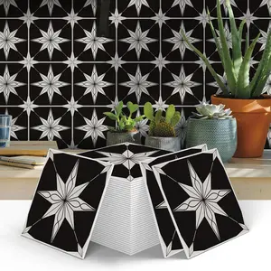 (12pcs/24pcs) Portuguese Art Peel & Stick Splash Guard Tile Stickers, 15cmx15cm PVC Wall Decals for Kitchen Bathroom Living Room TV Backdrop Decor