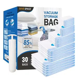 30 Pack Vacuum Storage Bags, Space Saver Bags，Clothes Storage Organiser,Vacuum Bags for Travel，Hand Pump Included,Organiser Space Saving，Carry-on Packing Bags for Luggage and Suitcase, Space Saver for Clothes and Clothing Travel Zipper Pouches