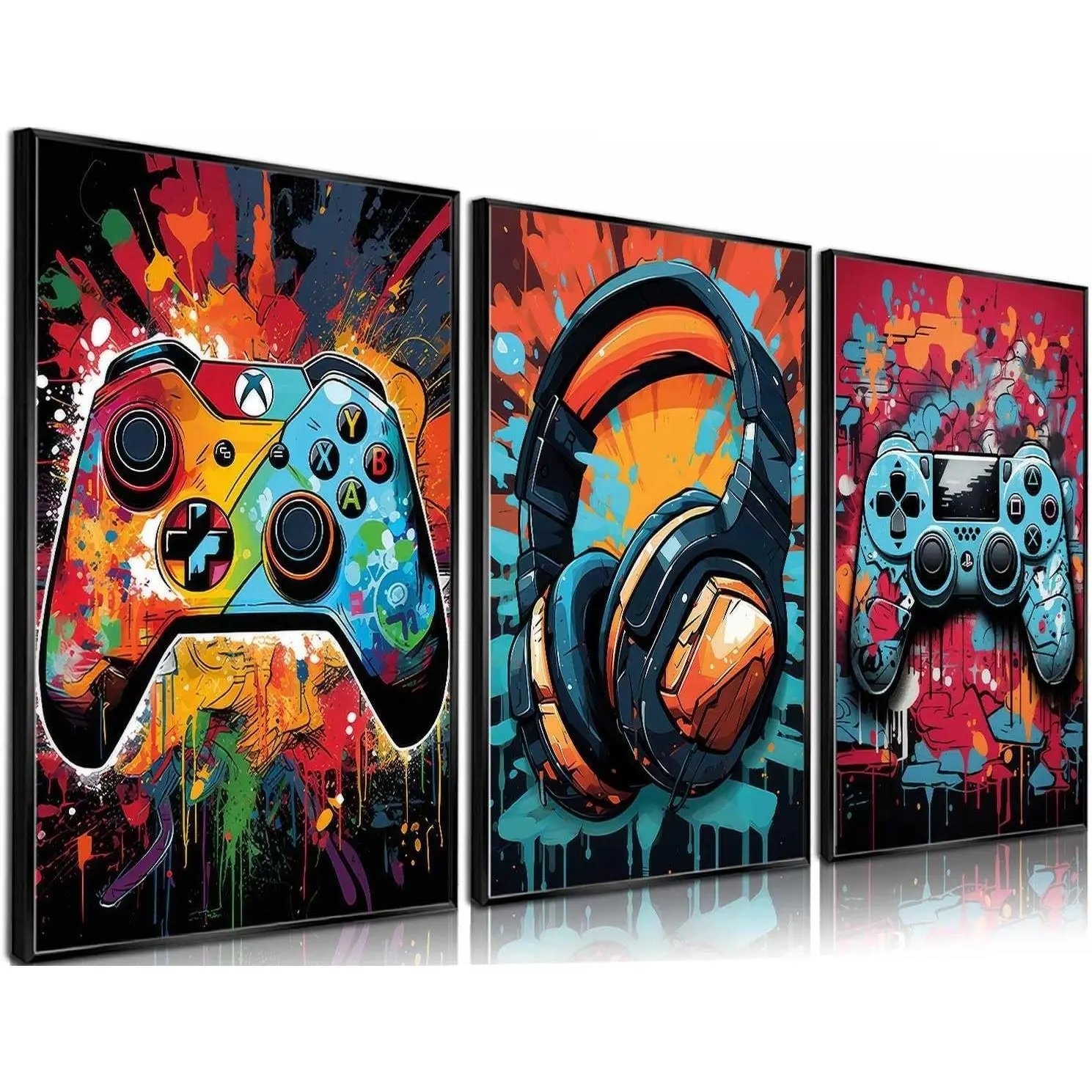 3Pcs Unframed Artistic Gamer Wall Art Posters - Retro Games Watercolor Graphics, Popular Neon Gamepad Canvas Prints, 12x16in Home Supplies, Ideal for Kid Room Room Inspo Home Decor