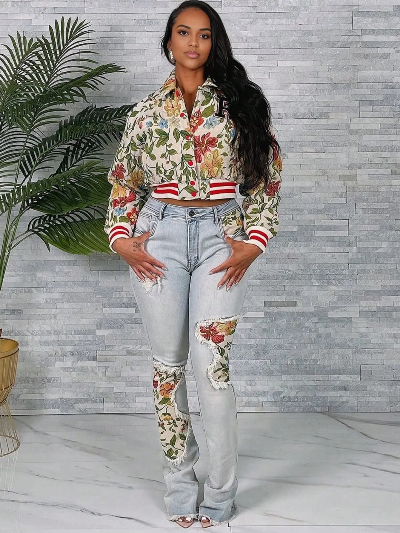 Polo Collar Long Sleeve Letter Embroidery Jacquard Short Jacket, Street Fashion Outerwear, Spring