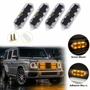 Solar Powered LED Car Ambient Night Lights - Waterproof Flashing Grille Clearance Marker Indicator Strobe Lamp, Wireless Emergency Driving Safety Warning Lighting For Car, Pickup Truck, Motorcycle, Bicycle