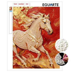 DIY Pearl Painting Art, Mosaic Horse Pattern Decorative Wall Hanging, Cross Stitch Kit, Pearl Puzzle Gift, Home Decoration, Friend Memorial Gift