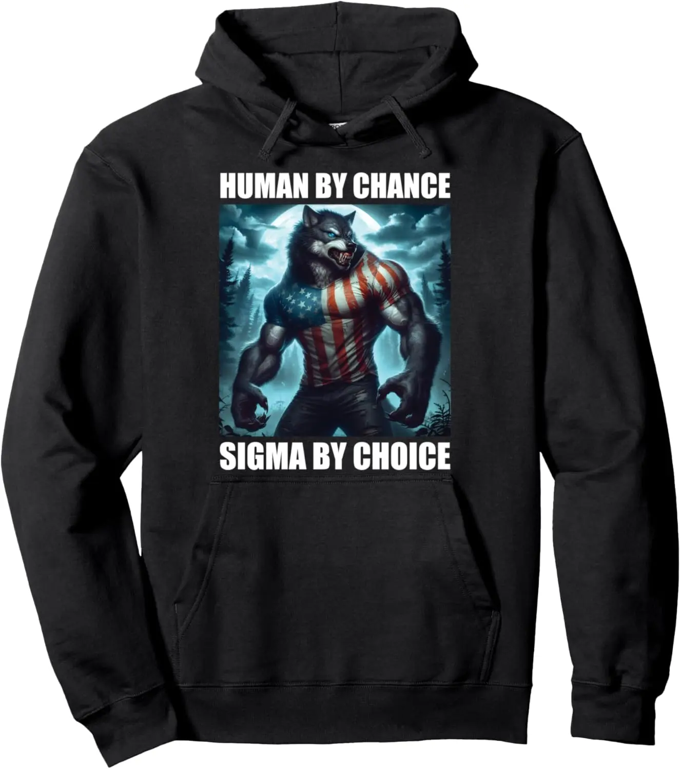 Human By Chance Sigma By Choice Funny Alpha Wolf Werewolf Pullover Hoodie
