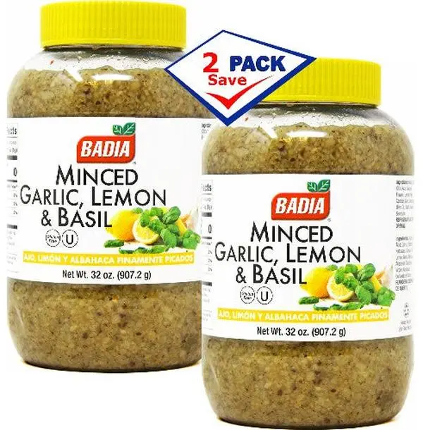BADIA Flavorful Minced Garlic Powder with Lemon & Basil, All-Purpose Seasoning, 32 oz, Pack of 2, US Cooking Essential Herb & Spice Blend